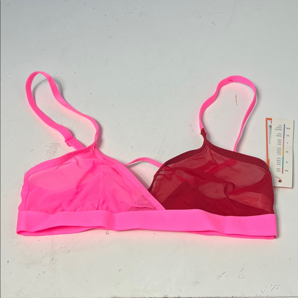 Colsie XS Pink and Red Sheer Bralette Adjustable Straps